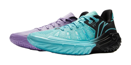 LiNing Jie Ao 2 Cushioning, Slip Resistant, And Breathable Low Top Basketball Shoes Mens Blue Purple Mismatched  vjsneaker.com