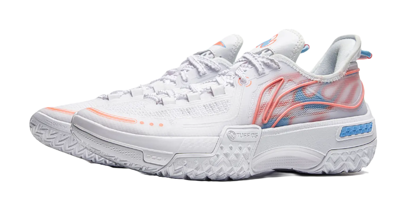 LiNing Jie Ao White Flame Cushioned Slip Resistant Abrasion Resistant Low Top Basketball Shoes Mens Standard White  vjsneaker.com