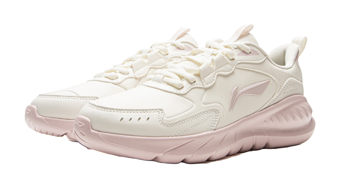 LiNing Light Mist Cushioning, Wear Resistant Low Top Casual Running Shoes Women's White Pink 