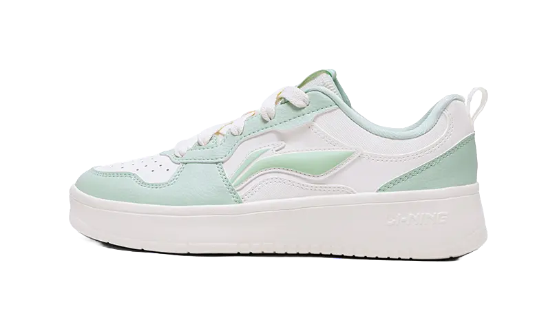 LiNing Lightweight Breathable Slip-Resistant Low-Top Skateboard Shoes Women's Beige White Green 