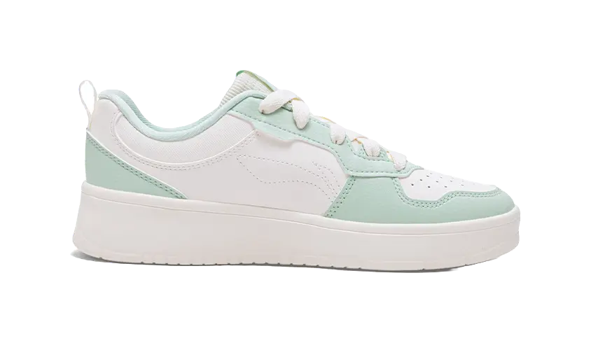 LiNing Lightweight Breathable Slip-Resistant Low-Top Skateboard Shoes Women's Beige White Green 