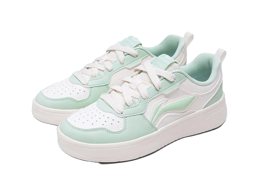 LiNing Lightweight Breathable Slip-Resistant Low-Top Skateboard Shoes Women's Beige White Green 