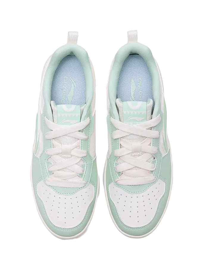 LiNing Lightweight Breathable Slip-Resistant Low-Top Skateboard Shoes Women's Beige White Green 