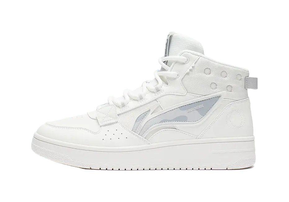 LiNing Mountain Plain Slip Resistant Abrasion Resistant High top Skateboard Shoes Men's Mist White 