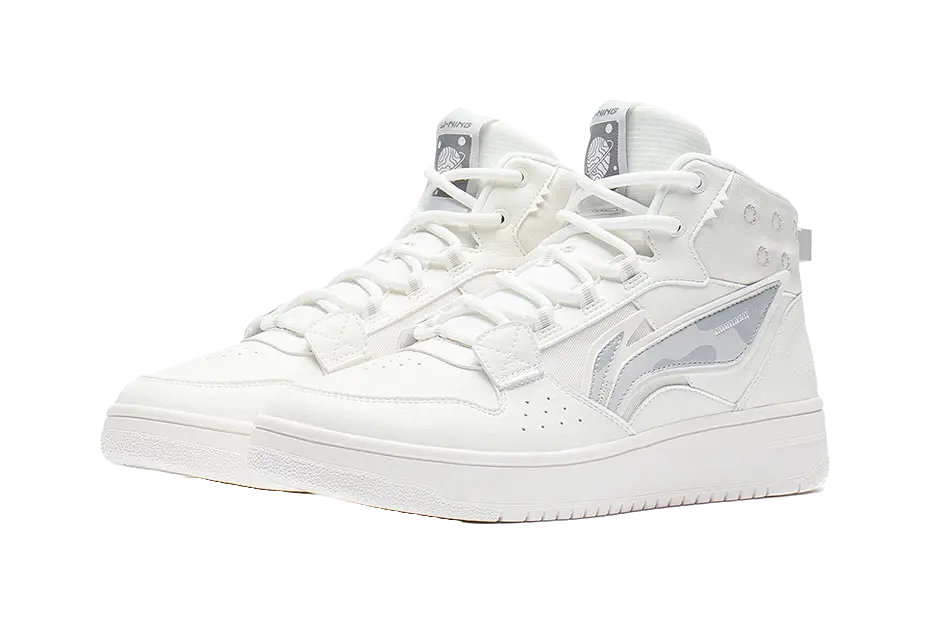 LiNing Mountain Plain Slip Resistant Abrasion Resistant High top Skateboard Shoes Men's Mist White 