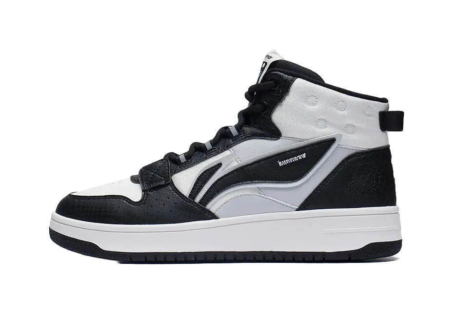 LiNing Mountain Plain Slip Resistant, Abrasion Resistant, Lightweight High top Skateboard Shoes Men's Black White Gray 