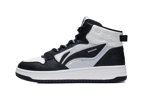 LiNing Mountain Plain Slip Resistant, Abrasion Resistant, Lightweight High top Skateboard Shoes Men's Black White Gray 