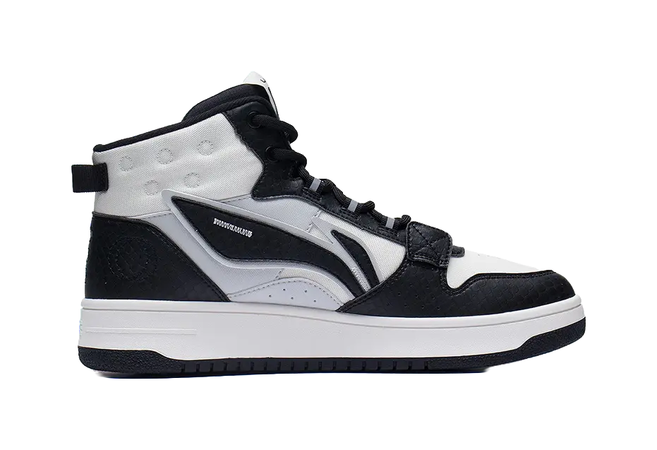 LiNing Mountain Plain Slip Resistant, Abrasion Resistant, Lightweight High top Skateboard Shoes Men's Black White Gray 