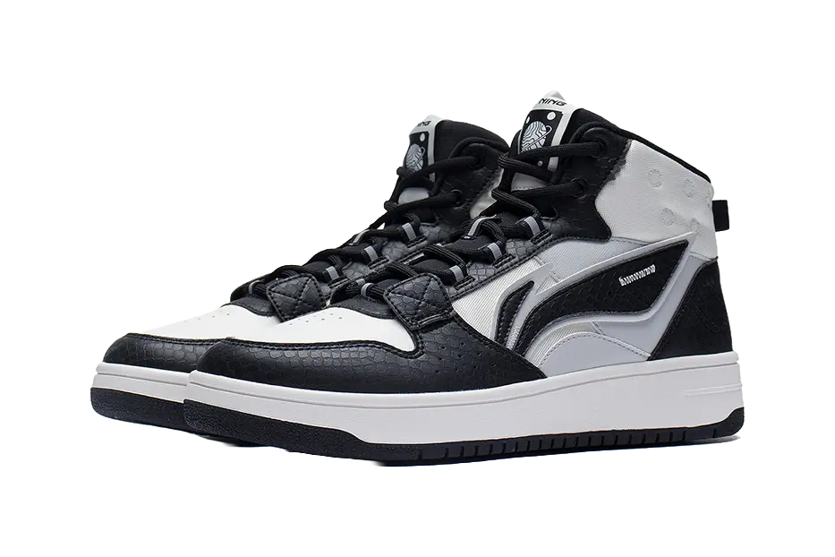 LiNing Mountain Plain Slip Resistant, Abrasion Resistant, Lightweight High top Skateboard Shoes Men's Black White Gray 