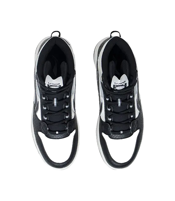 LiNing Mountain Plain Slip Resistant, Abrasion Resistant, Lightweight High top Skateboard Shoes Men's Black White Gray 