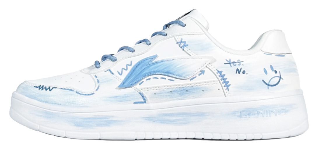 LiNing Pontoon Boats Slip Resistant, Abrasion Resistant, Breathable Low top Skateboard Shoes Men's White Blue 