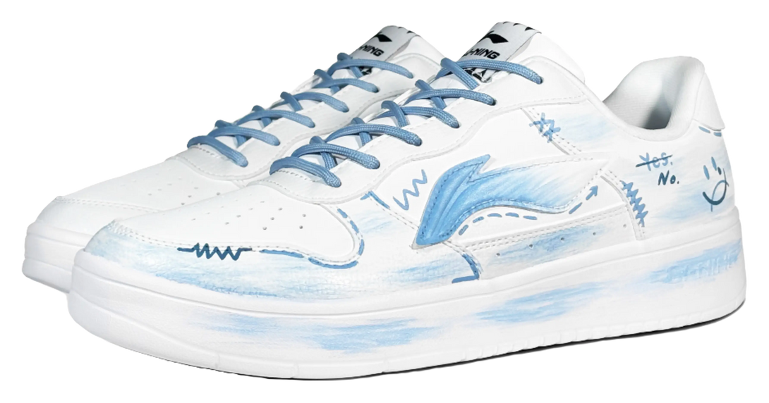 LiNing Pontoon Boats Slip Resistant, Abrasion Resistant, Breathable Low top Skateboard Shoes Men's White Blue 