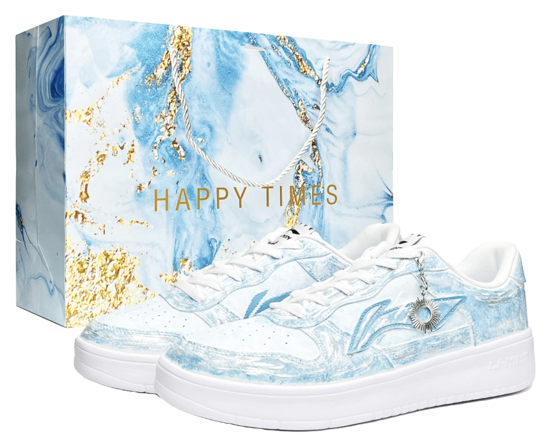 LiNing Pontoon Boats Wear resistant And Lightweight Low top Skateboard Shoes Unisex White Blue 