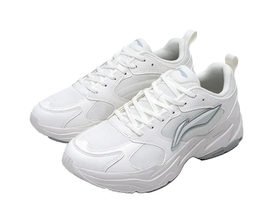 LiNing Pulse Shock Absorbers Slip Resistant Abrasion Resistant Low top Chunky Sneakers Men's Silver White  VJSNEAKER