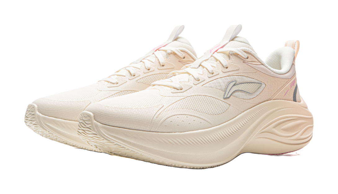 LiNing Ride Waves V2 Cushioning And Breathable Low Top Casual Running Shoes Women's Ecru Pale Orange 