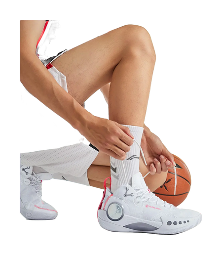 LiNing Shadow 3 Shock Absorbers Slip Resistant Abrasion Resistant Mid top Basketball Shoes Mens Standard White 