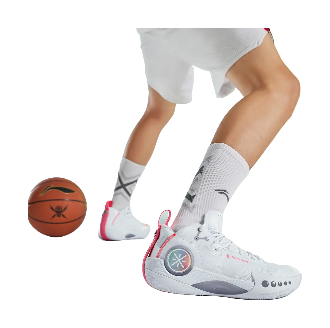 LiNing Shadow 3 Shock Absorbers Slip Resistant Abrasion Resistant Mid top Basketball Shoes Mens Standard White 