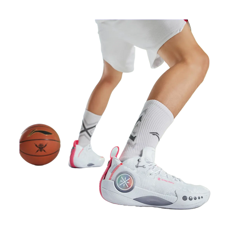 LiNing Shadow 3 Shock Absorbers Slip Resistant Abrasion Resistant Mid top Basketball Shoes Mens Standard White 