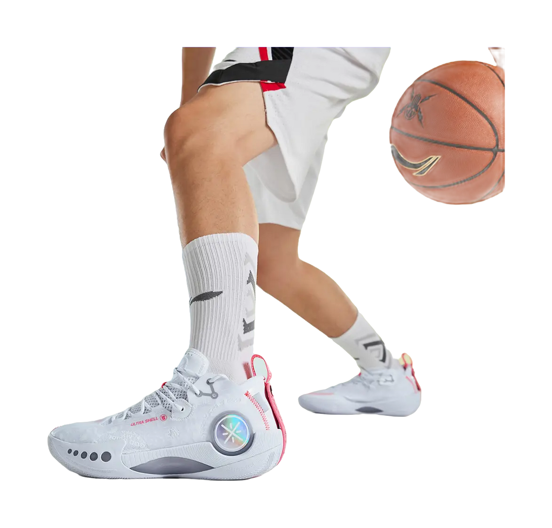 LiNing Shadow 3 Shock Absorbers Slip Resistant Abrasion Resistant Mid top Basketball Shoes Mens Standard White 
