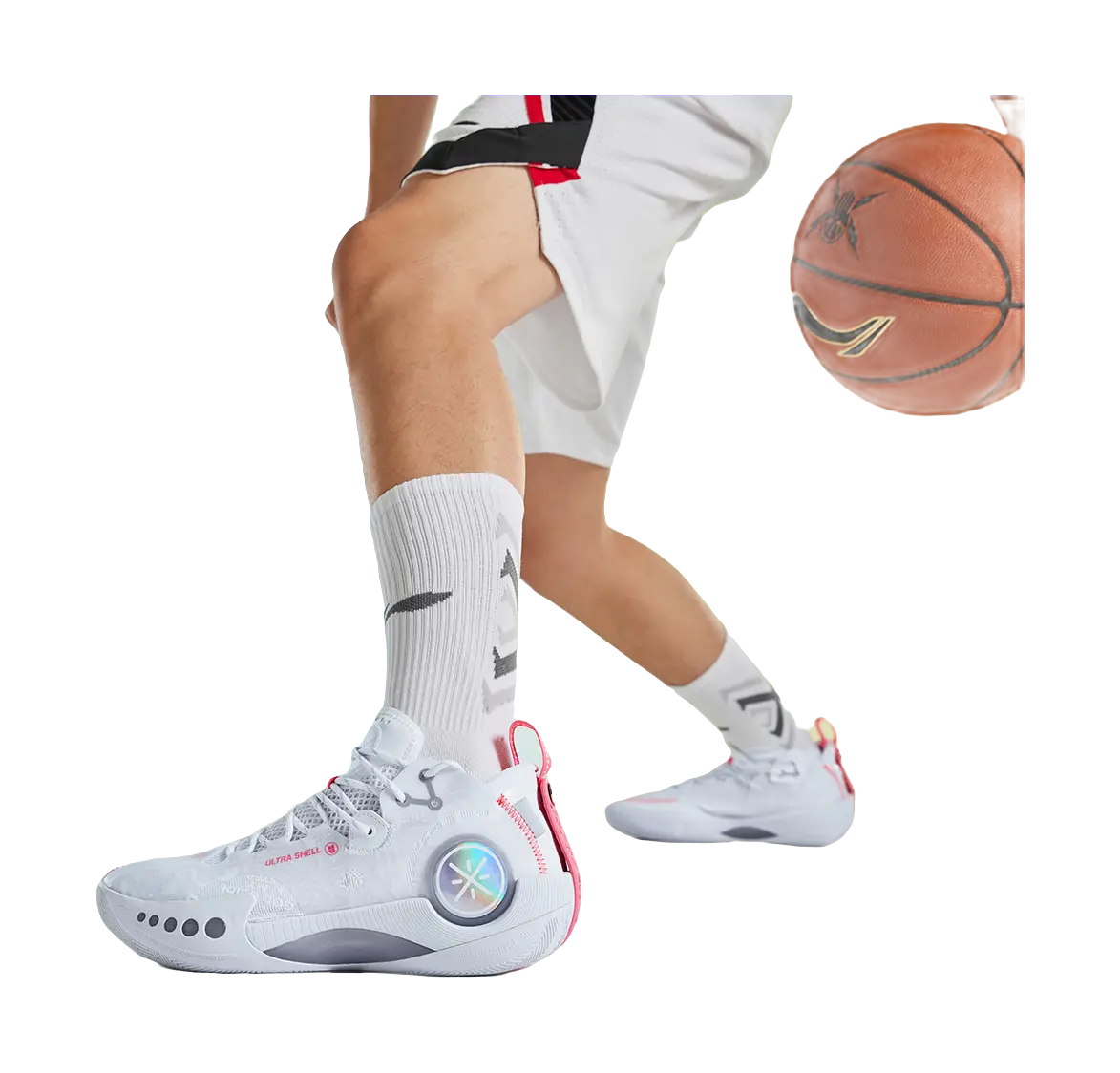 LiNing Shadow 3 Shock Absorbers Slip Resistant Abrasion Resistant Mid top Basketball Shoes Mens Standard White 