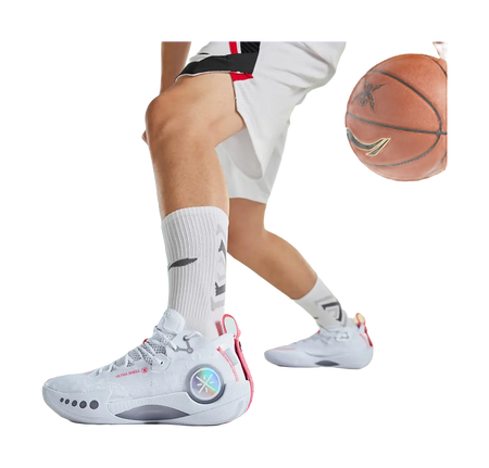 LiNing Shadow 3 Shock Absorbers Slip Resistant Abrasion Resistant Mid top Basketball Shoes Mens Standard White 