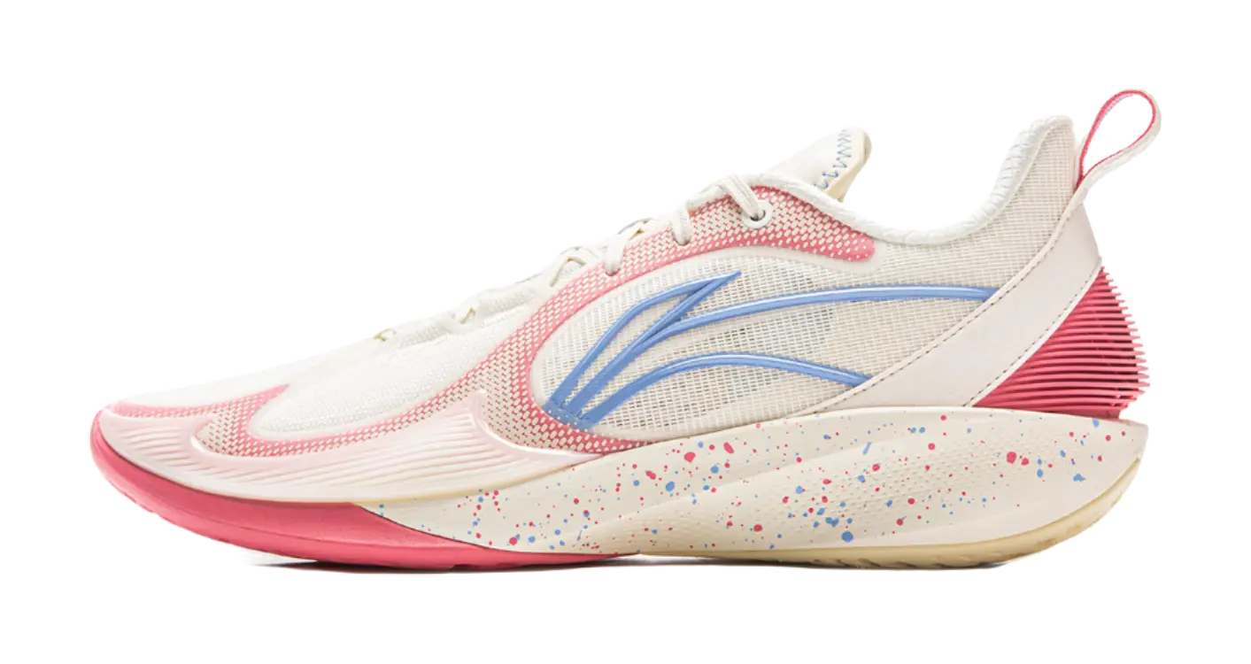 LiNing Shock Absorbing, Non Slip, Wear Resistant, Breathable And Lightweight Low Top Basketball Shoes Mens White Pink 