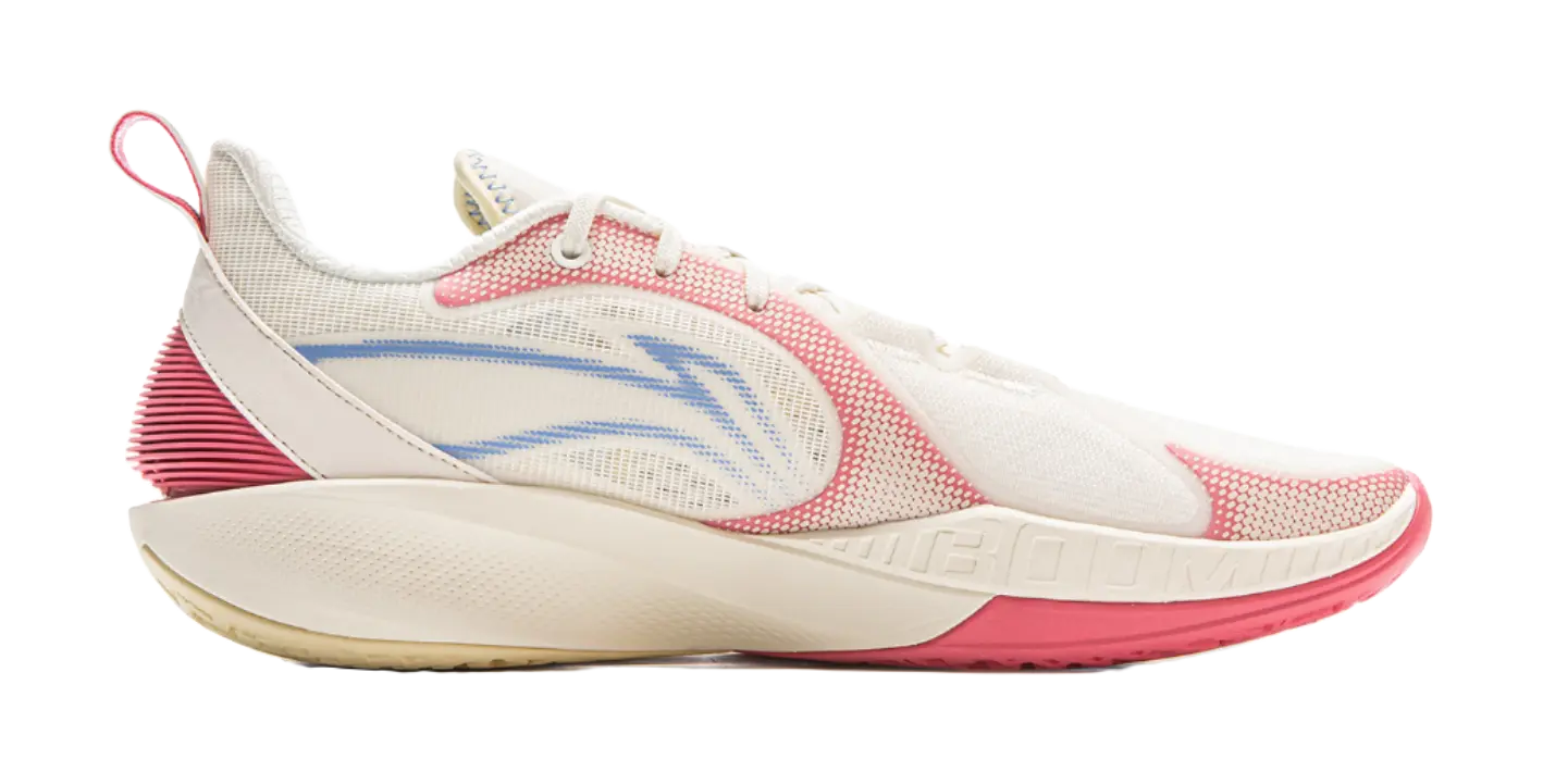 LiNing Shock Absorbing, Non Slip, Wear Resistant, Breathable And Lightweight Low Top Basketball Shoes Mens White Pink 