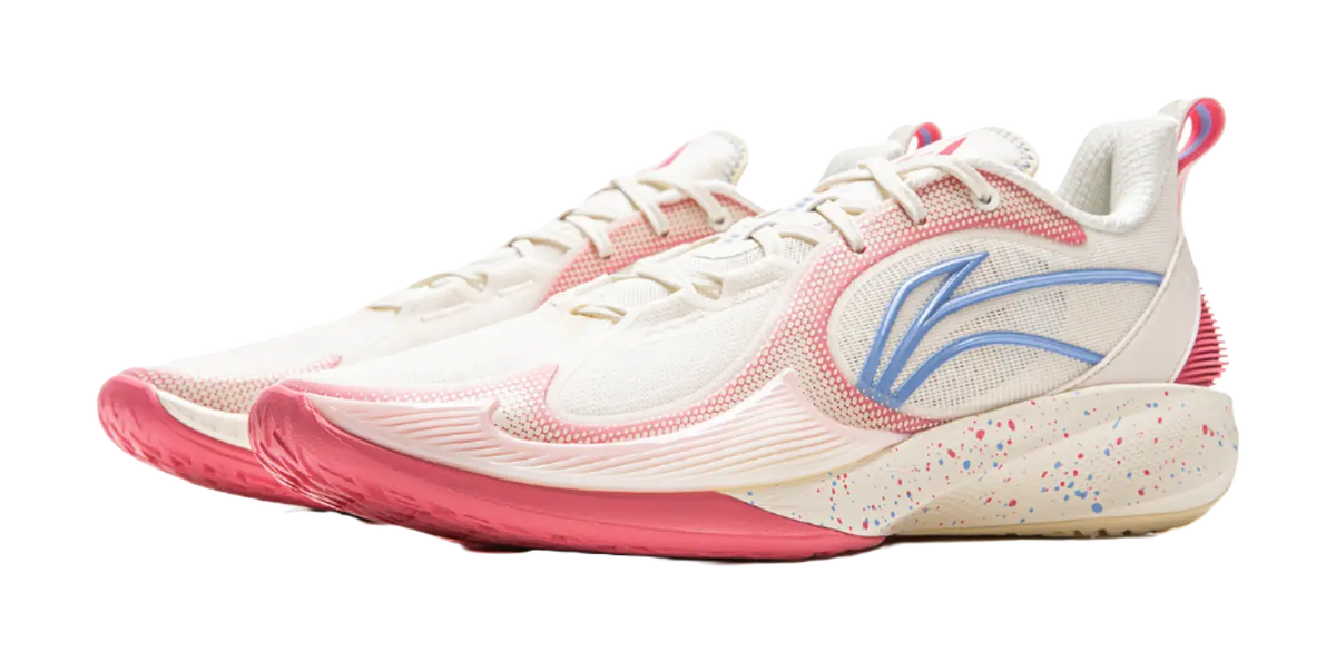 LiNing Shock Absorbing, Non Slip, Wear Resistant, Breathable And Lightweight Low Top Basketball Shoes Mens White Pink 