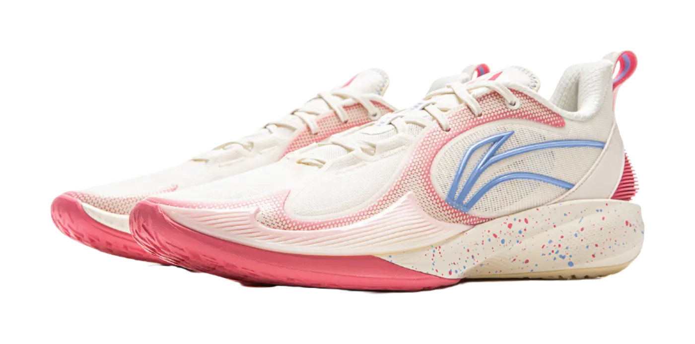 LiNing Shock Absorbing, Non Slip, Wear Resistant, Breathable And Lightweight Low Top Basketball Shoes Mens White Pink 