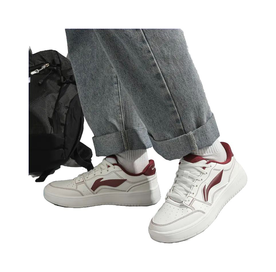 LiNing Slip Resistant Cushioning Abrasion Resistant Breathable Low Top Skateboard Shoes Men's White Red 