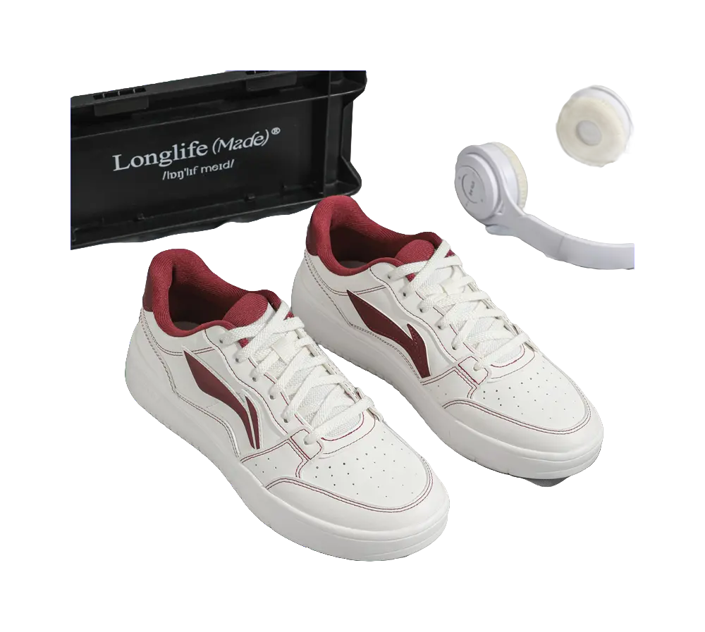 LiNing Slip Resistant Cushioning Abrasion Resistant Breathable Low Top Skateboard Shoes Men's White Red 