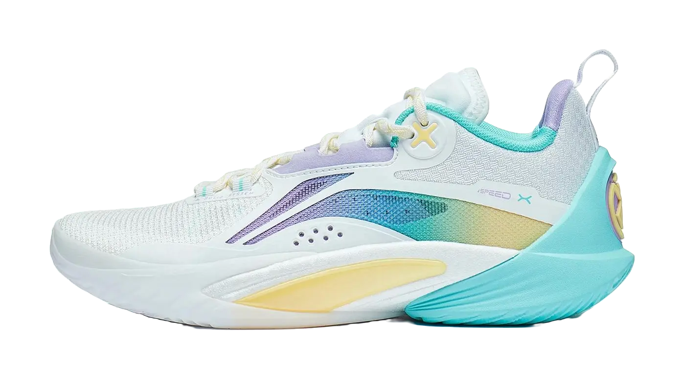 LiNing Speed 10 Cushioning, Slip Resistant, Abrasion Resistant, Breathable Low Top Basketball Shoes Mens White Purple  vjsneaker.com