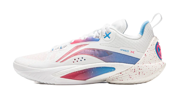 LiNing Speed 10 Cushioning, Wear Resistant Low Top Basketball Shoes Mens White Pink Blue 