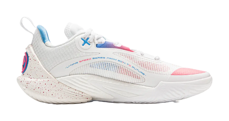 LiNing Speed 10 Cushioning, Wear Resistant Low Top Basketball Shoes Mens White Pink Blue 