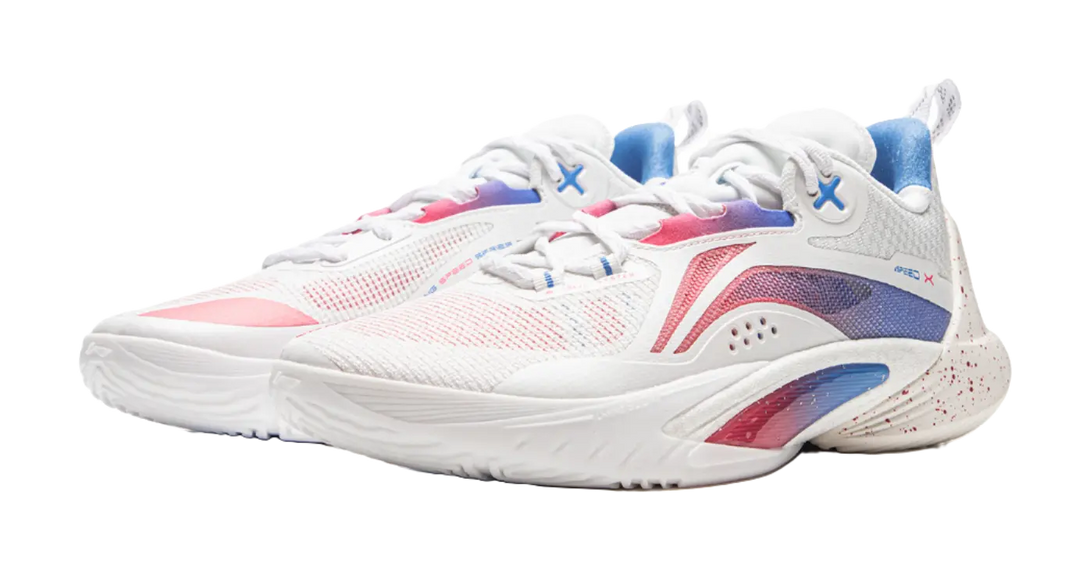LiNing Speed 10 Cushioning, Wear Resistant Low Top Basketball Shoes Mens White Pink Blue 
