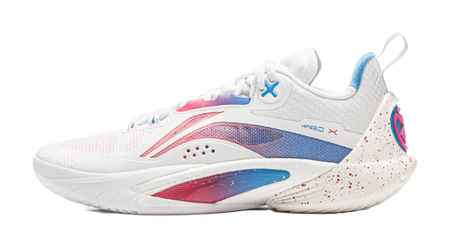 LiNing Speed 10 Cushioning, Wear Resistant Low Top Basketball Shoes Mens White Pink Blue  vjsneaker.com