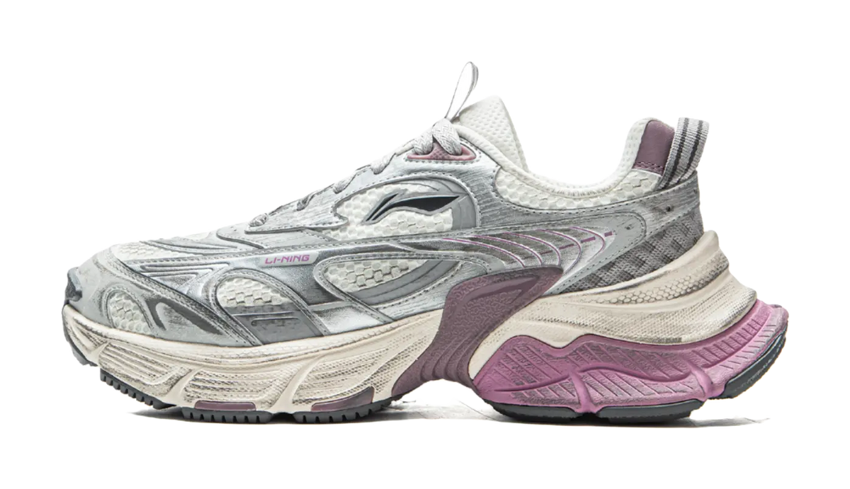 LiNing Star Cushioning Abrasion Resistant Breathable Low Top Chunky Sneakers Women's Ivory Silver  VJSNEAKER