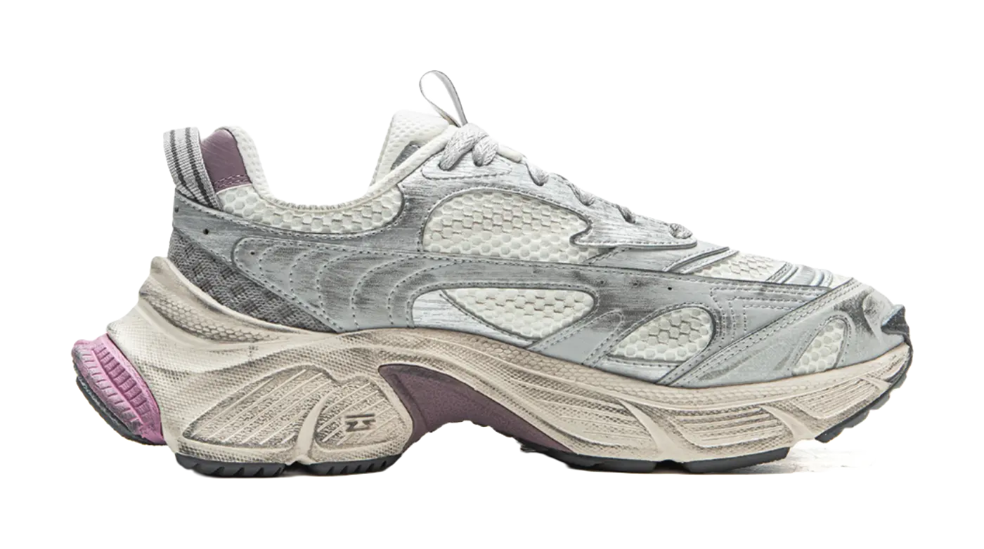 LiNing Star Cushioning Abrasion Resistant Breathable Low Top Chunky Sneakers Women's Ivory Silver  VJSNEAKER