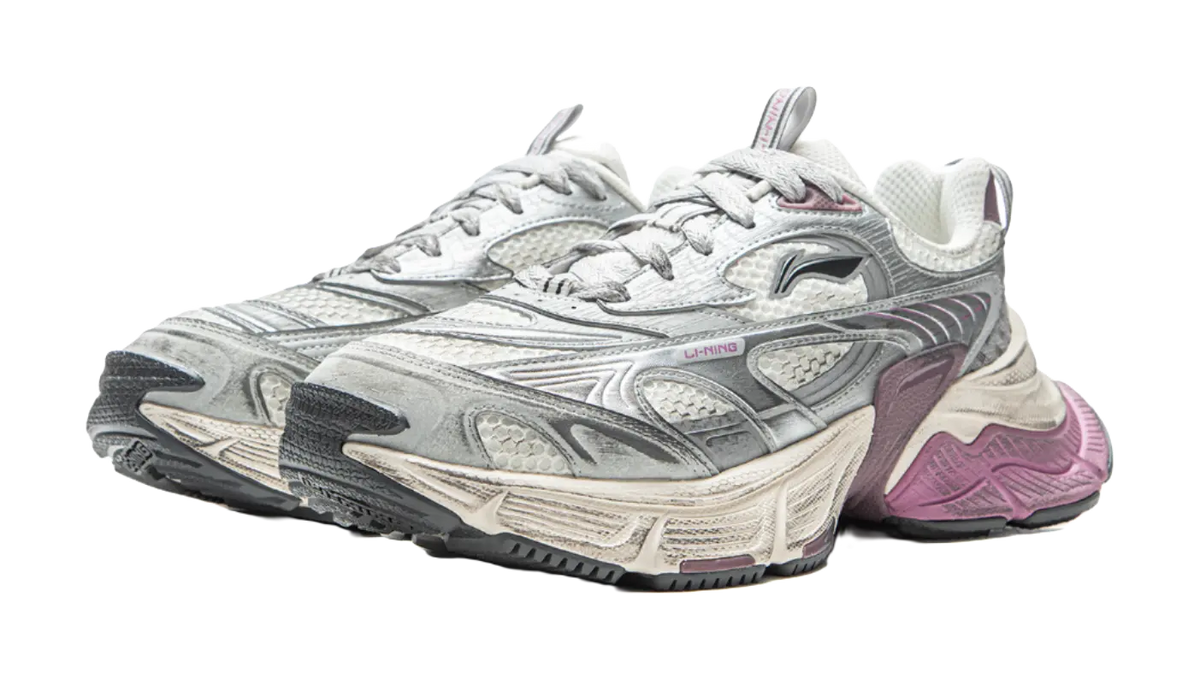 LiNing Star Cushioning Abrasion Resistant Breathable Low Top Chunky Sneakers Women's Ivory Silver  VJSNEAKER