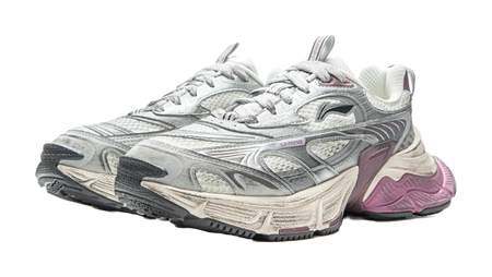 LiNing Star Cushioning Abrasion Resistant Breathable Low Top Chunky Sneakers Women's Ivory Silver  VJSNEAKER