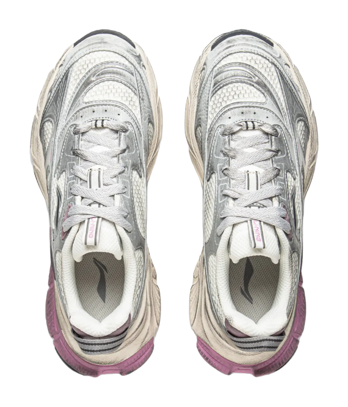 LiNing Star Cushioning Abrasion Resistant Breathable Low Top Chunky Sneakers Women's Ivory Silver  VJSNEAKER