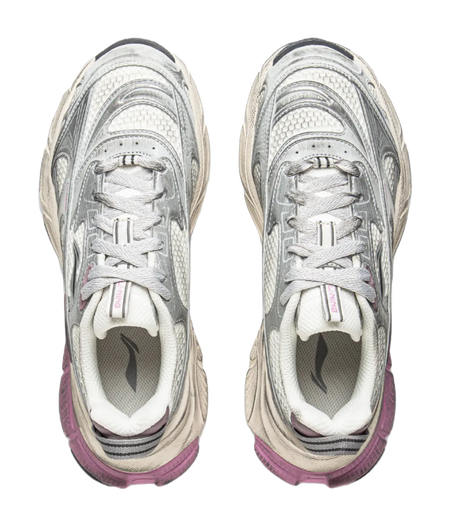 LiNing Star Cushioning Abrasion Resistant Breathable Low Top Chunky Sneakers Women's Ivory Silver  VJSNEAKER