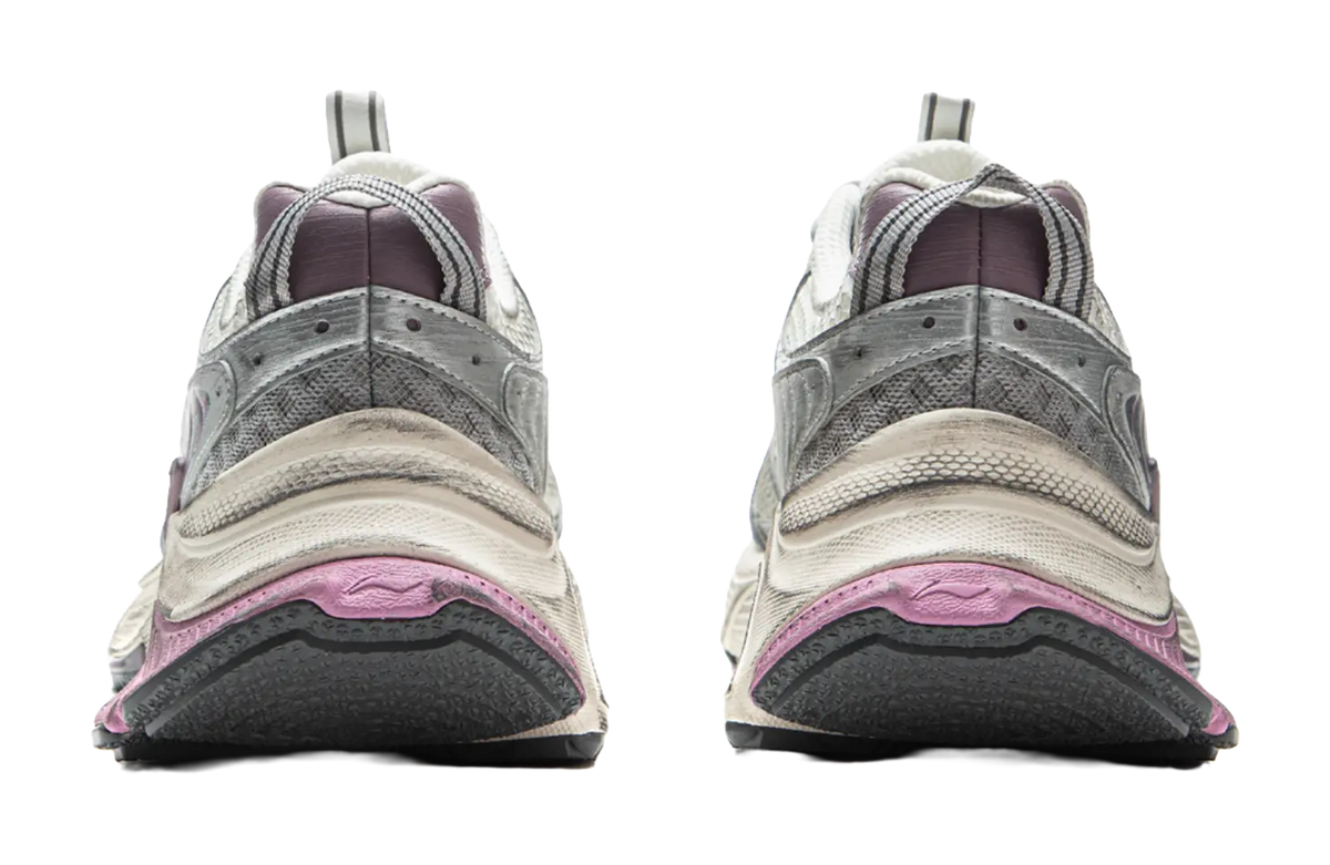 LiNing Star Cushioning Abrasion Resistant Breathable Low Top Chunky Sneakers Women's Ivory Silver  VJSNEAKER