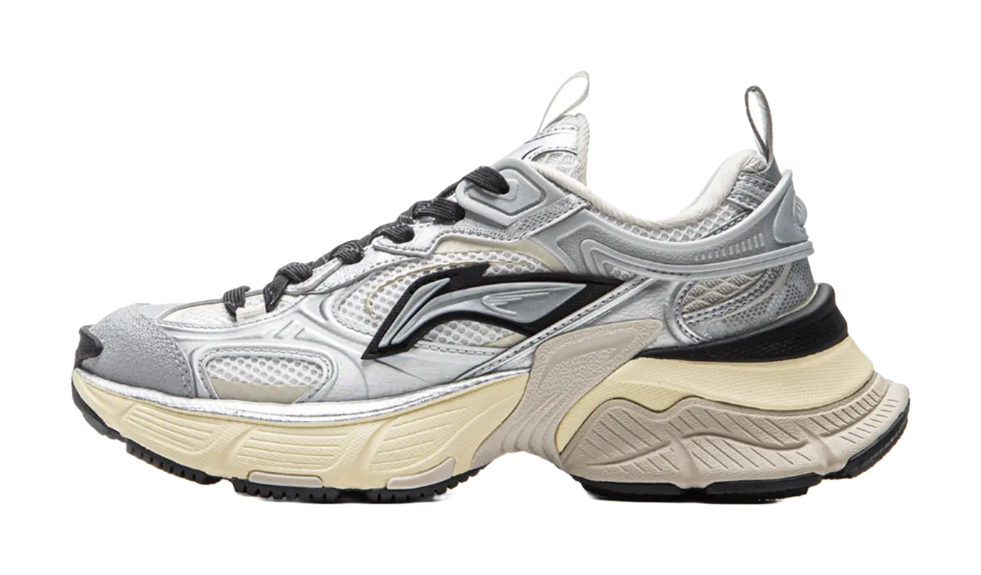 LiNing Star Shock Absorbers Slip Resistant Abrasion Resistant Breathable Low top Chunky Sneakers Women's Silver White  VJSNEAKER