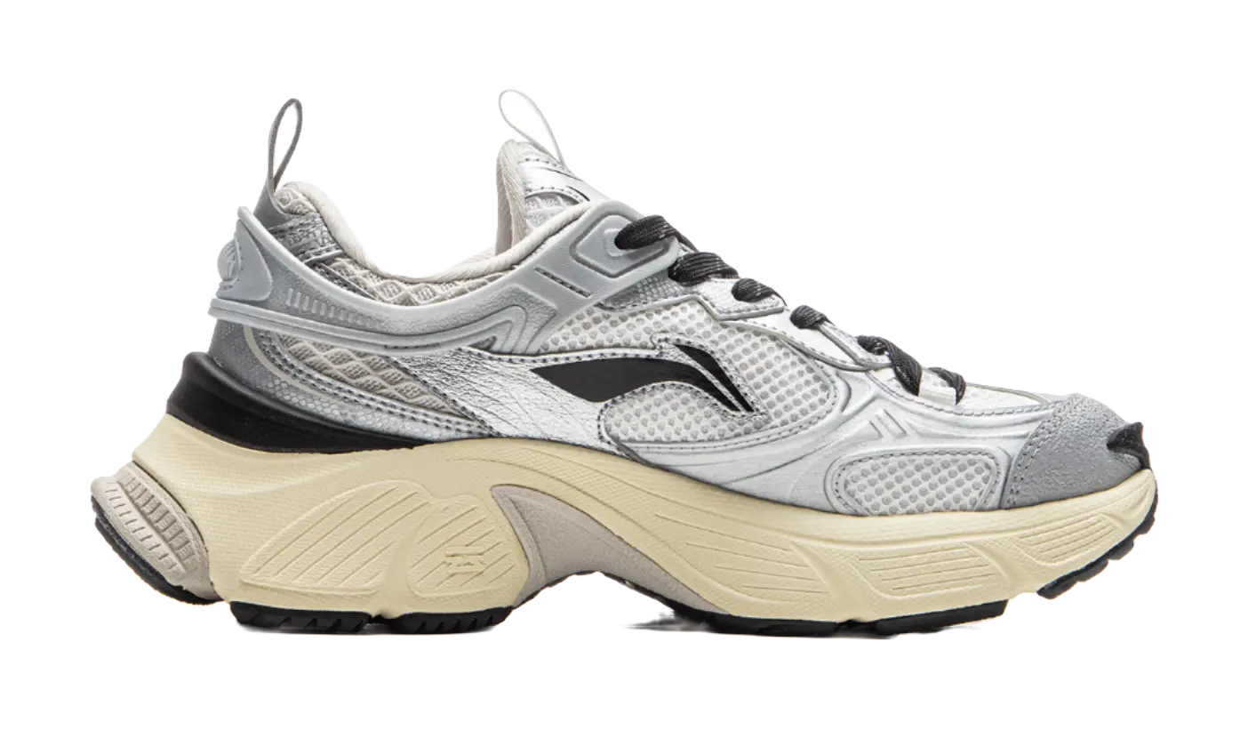 LiNing Star Shock Absorbers Slip Resistant Abrasion Resistant Breathable Low top Chunky Sneakers Women's Silver White  VJSNEAKER