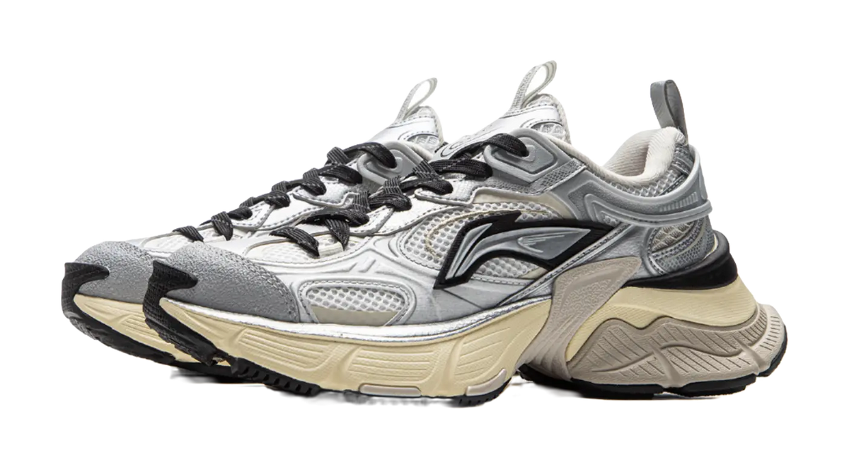 LiNing Star Shock Absorbers Slip Resistant Abrasion Resistant Breathable Low top Chunky Sneakers Women's Silver White  VJSNEAKER