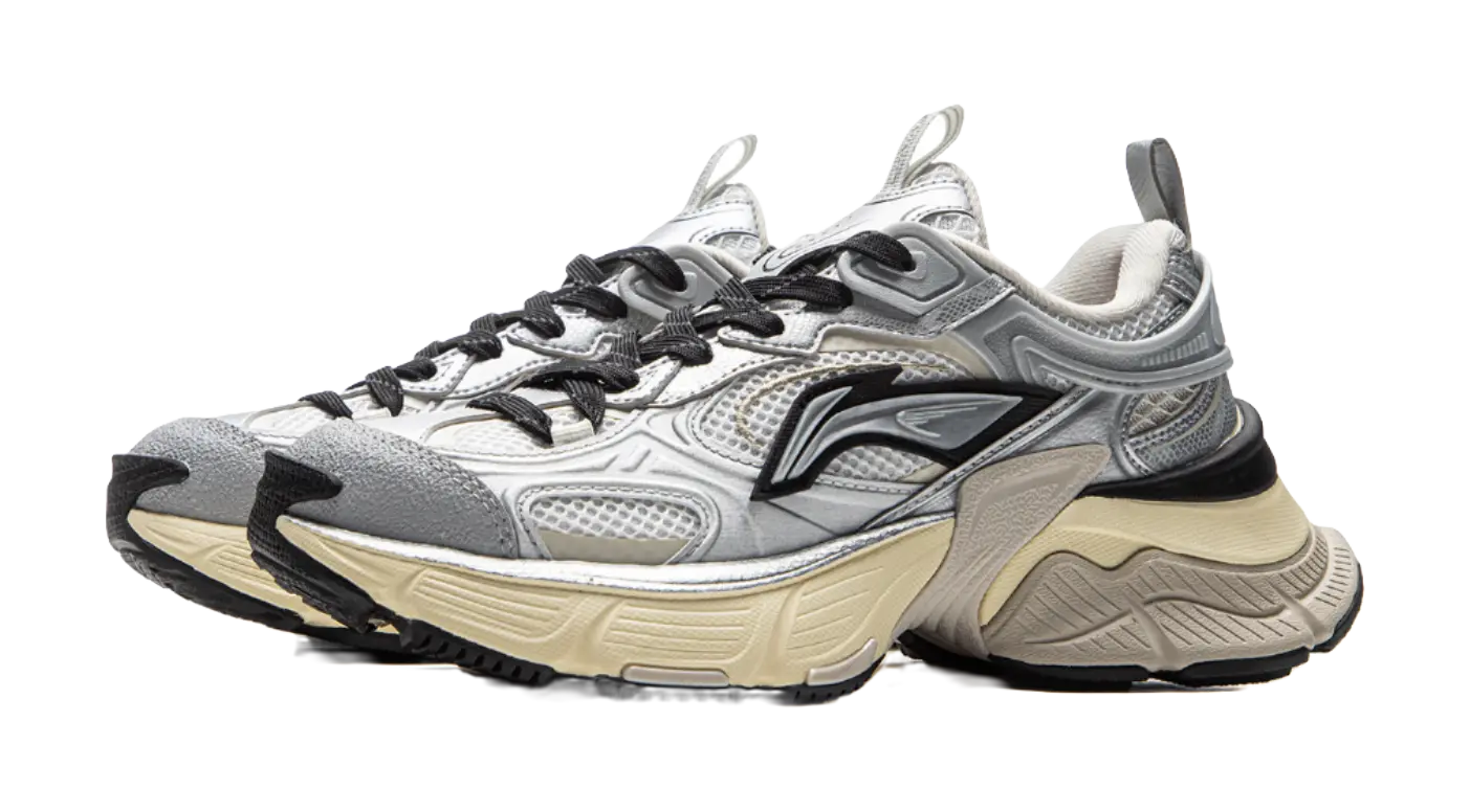 LiNing Star Shock Absorbers Slip Resistant Abrasion Resistant Breathable Low top Chunky Sneakers Women's Silver White  VJSNEAKER