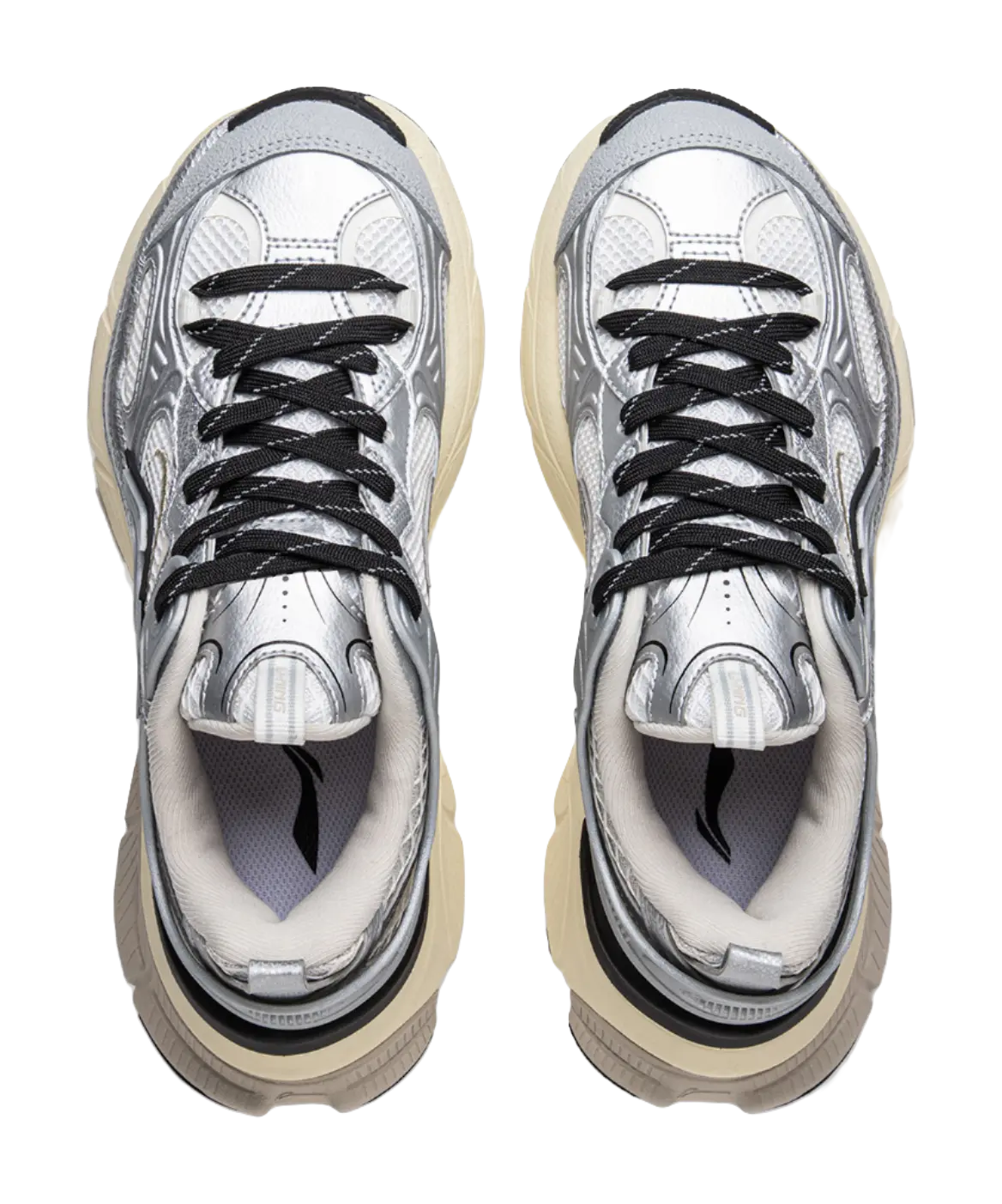 LiNing Star Shock Absorbers Slip Resistant Abrasion Resistant Breathable Low top Chunky Sneakers Women's Silver White  VJSNEAKER