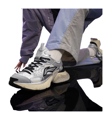 LiNing Star Shock Absorbers Slip Resistant Abrasion Resistant Breathable Low top Chunky Sneakers Women's Silver White  VJSNEAKER