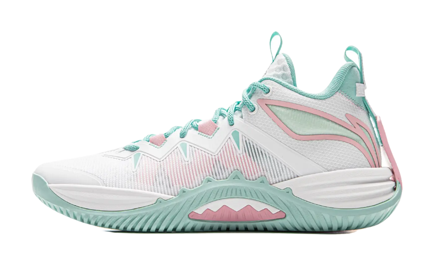 LiNing Storm 10 Cushioning Slip Resistant Breathable Rebound Low Top Basketball Shoes Mens White Green  vjsneaker.com